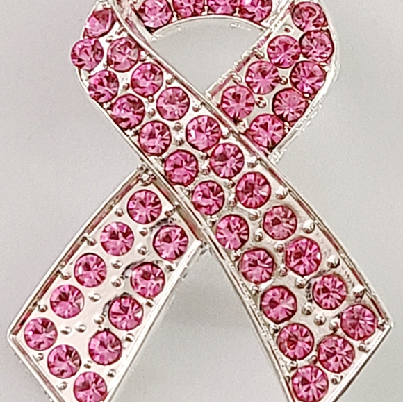 Pink Ribbon Rhinestones Brooch Pin - Picture 3 of 4